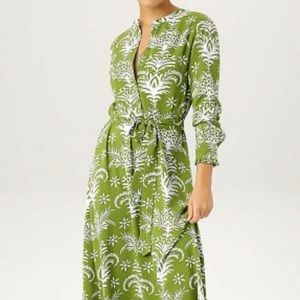 Zara Green and White Long Sleeve Resort Dress